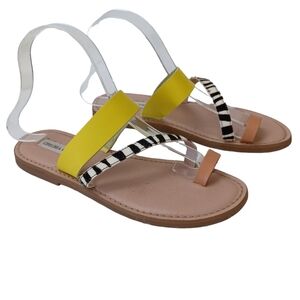 Chelsea & Violet Sandals Bling Zebra Yellow Toe Ring Slip On Slides Womens 7.5